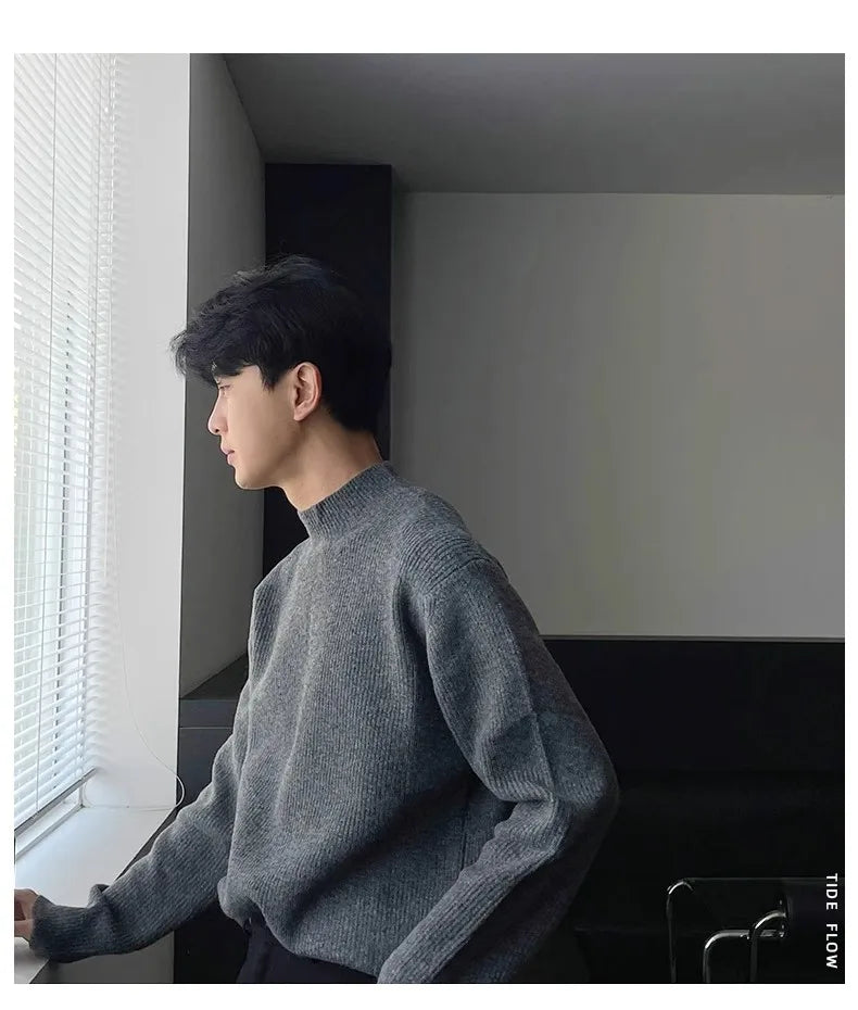 Half-high Collar Solid Color Men's Dark Pattern Sweater