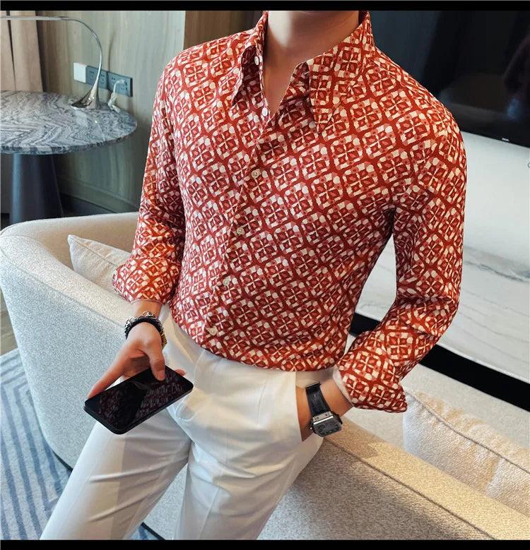Latest  Floral Shirt Men Fashion Slim Fit Long Sleeve