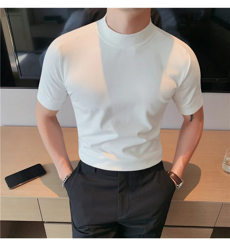 Turtleneck  Korean Luxury Clothing Short Sleeve T Shirt For Men