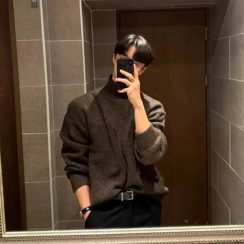 Half-high Collar Solid Color Men's Dark Pattern Sweater