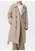 Marvelous business casual men's solid color double-breasted retro classic mid-length coat