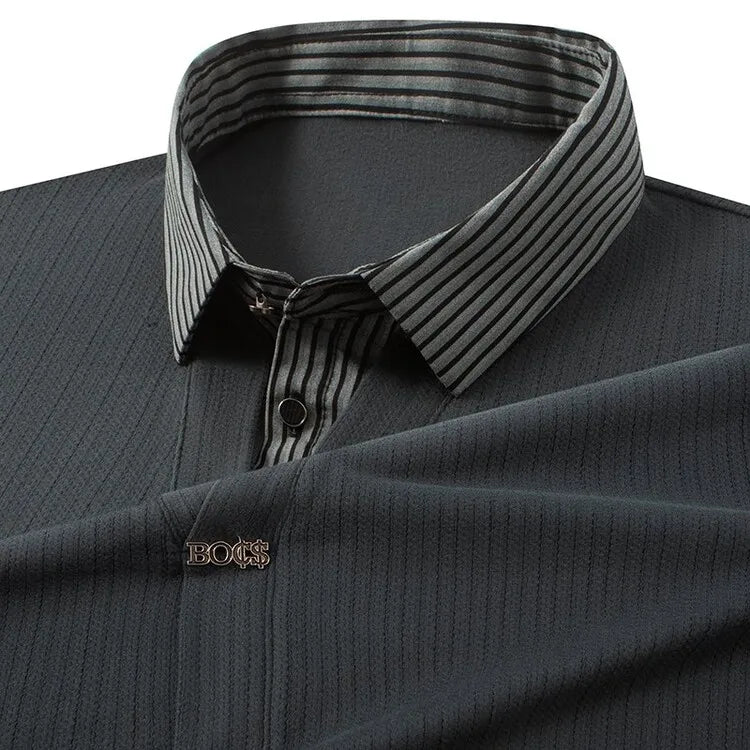 Men's Winter Long Sleeve Top Knit Sweater with Woven Shirt Collar
