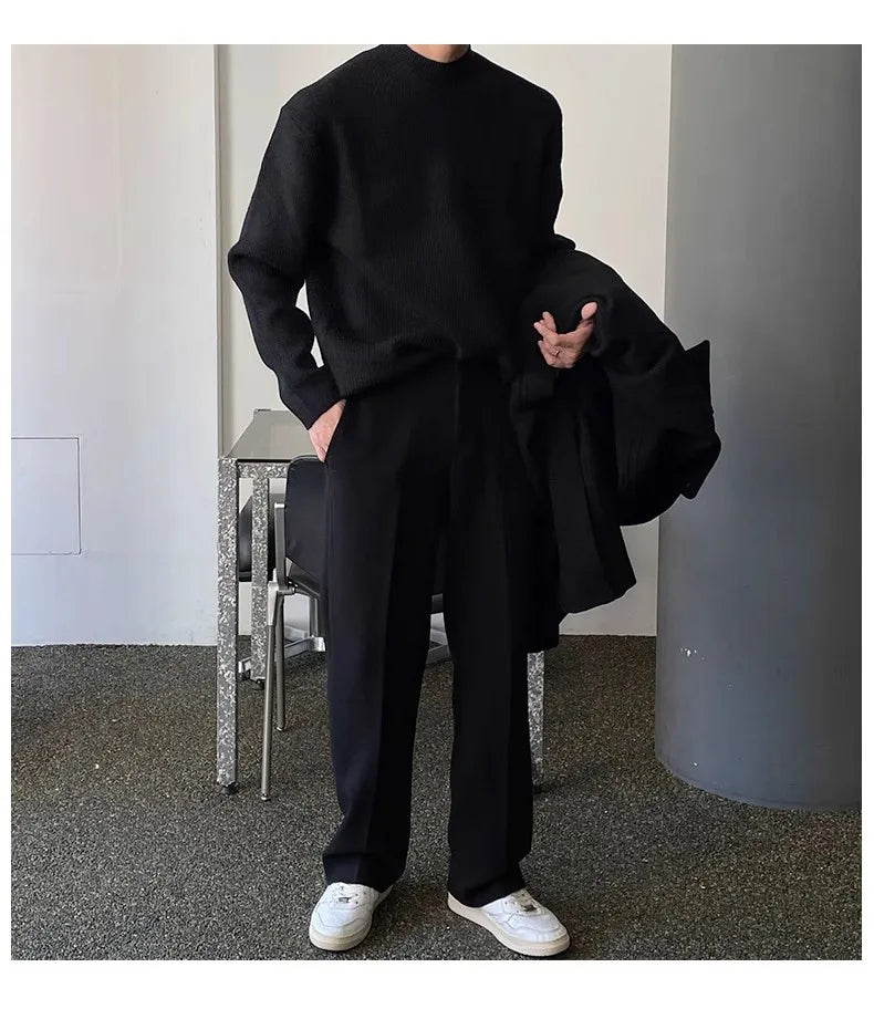 Half-high Collar Solid Color Men's Dark Pattern Sweater