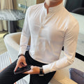 Men's Seamless Stand Up Collar Shirt  Solid Color Long Sleeved Shirt for Office