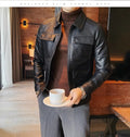 Men Fashion Lapel streetwear  Jacket Casual Business leather coats