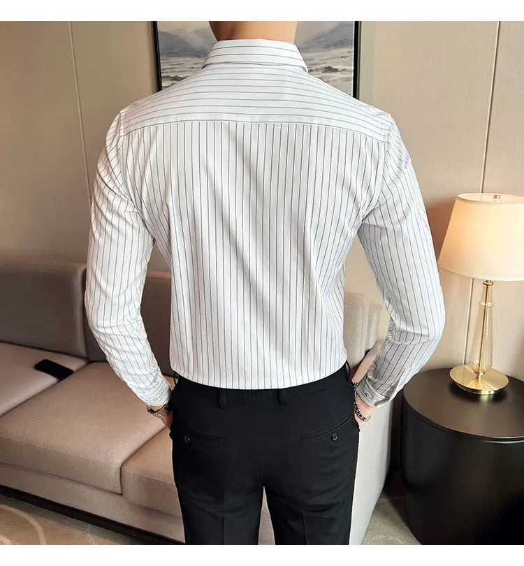 British Style Striped  Men' s Long Sleeve  Shirt