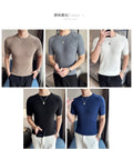 Men's Business Casual Slim Fit Silk Short Sleeve T Shirt