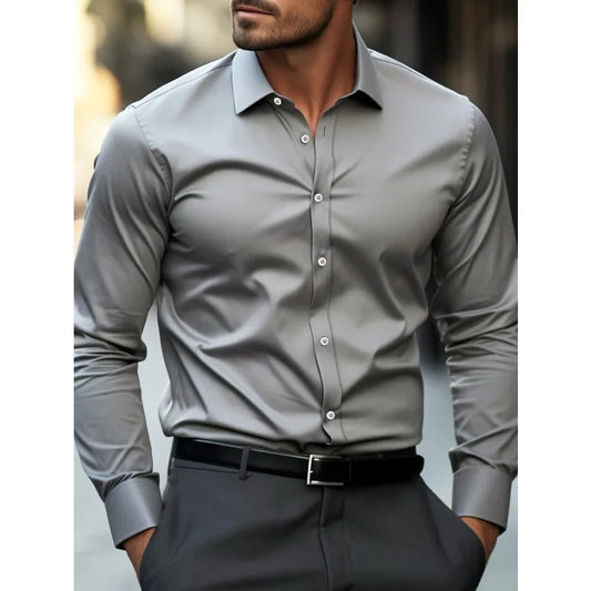 New Men's Trendy   Long Sleeve Elastic Shirt .It comes in 3 colors Grey ,Blue and Pink.