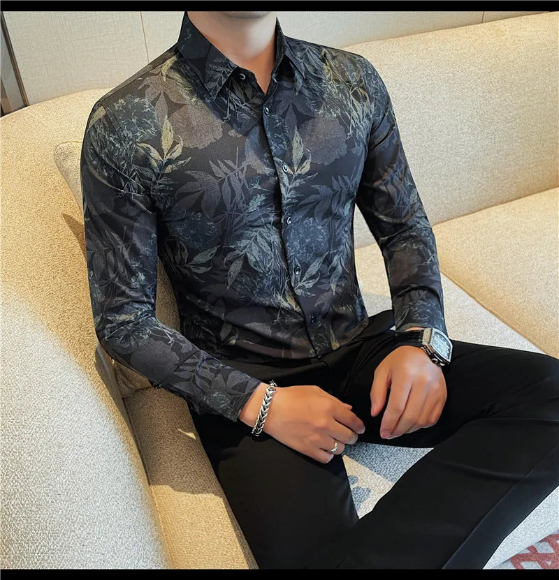 Men 's Korean Style  Business Floral Shirt