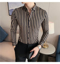 Alluring Korean Luxury Long Sleeve Striped Shirts For Men Slim Fit