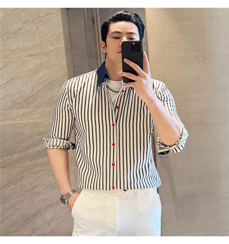 Men High-quality Long Sleeved Striped Shirts