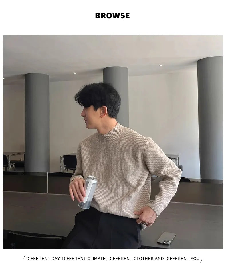 Half-high Collar Solid Color Men's Dark Pattern Sweater