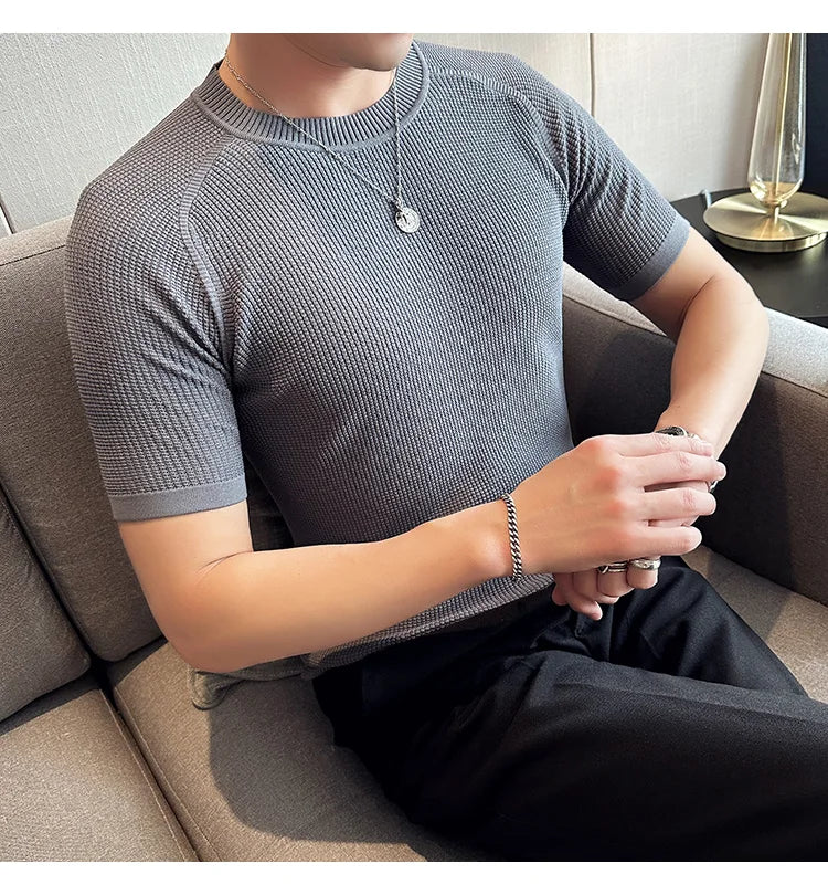 Men's Business Casual Slim Fit Silk Short Sleeve T Shirt