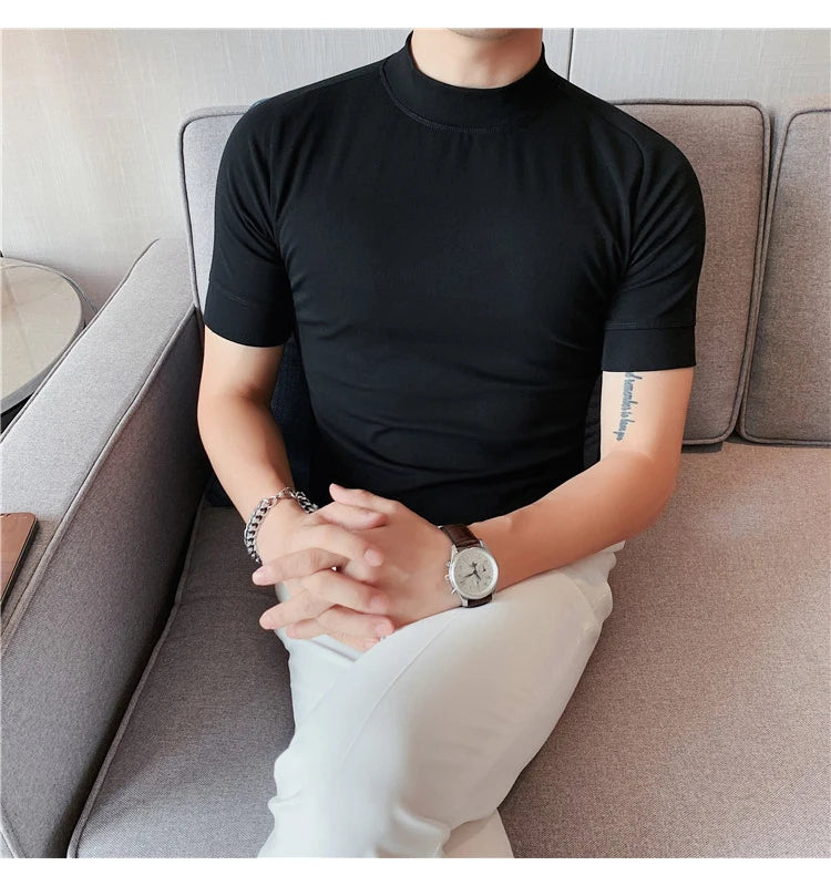 Turtleneck  Korean Luxury Clothing Short Sleeve T Shirt For Men