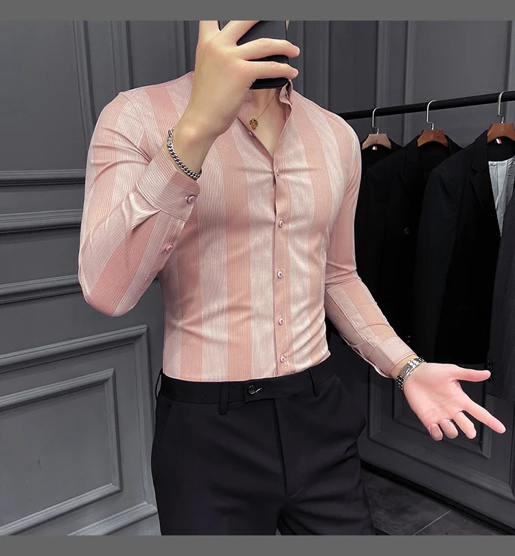 New  Spring  Striped Long Sleeved Shirt For Men