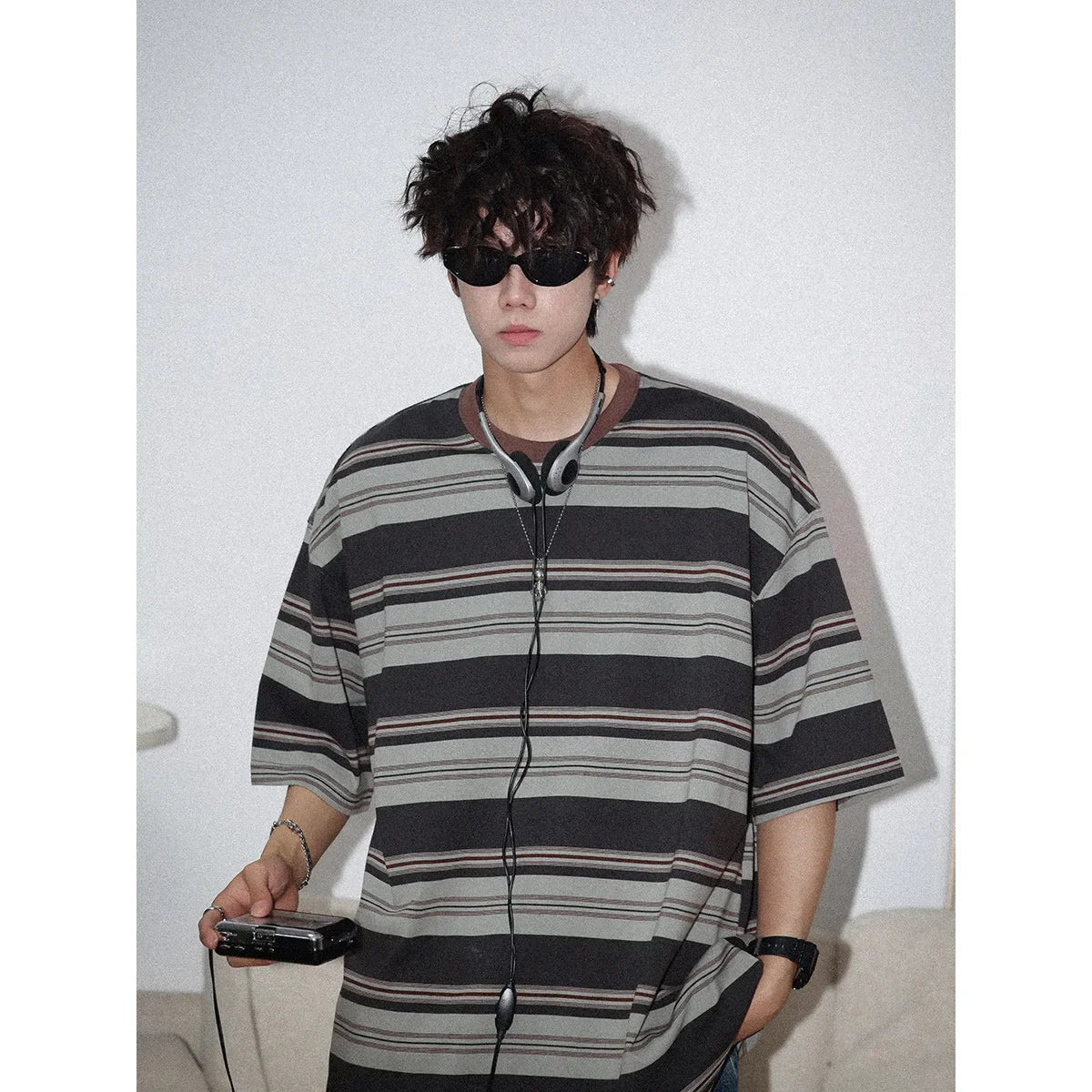 Marvelous  Men's Striped  Short Sleeve O-neck Loose  T-shirt