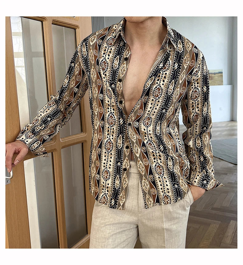 Men Draped Floral Contrast Shirt  Wrinkle-Resistant Flow   Casual Elegance