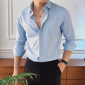 Stretch Slim Fit Men's Business Casual Shirt with Silk & Striped Design