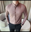 Men's Seamless Stand Up Collar Shirt  Solid Color Long Sleeved Shirt for Office