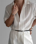 Vintage Cuban Collar Hollow Short Sleeved Shirt Men