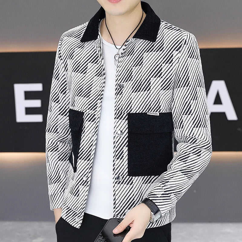Spring Autumn  Jacket for Men Fashion Striped Casual Business Windproof Jacket