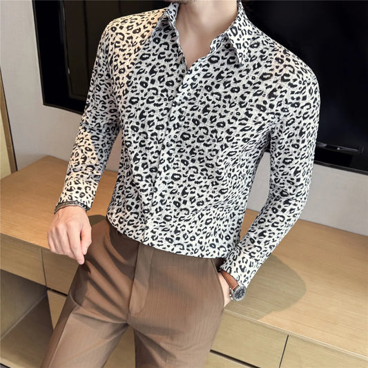 Men's Long-sleeved Floral  Shirt with High-quality
