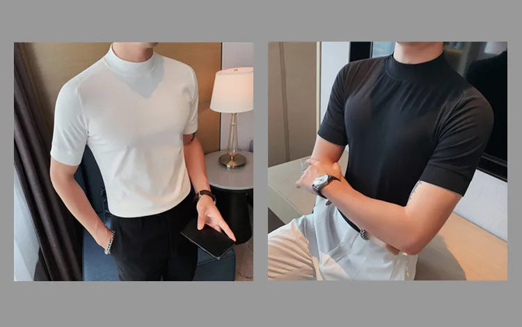 Turtleneck  Korean Luxury Clothing Short Sleeve T Shirt For Men
