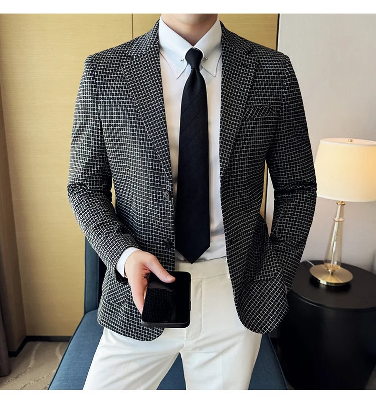 Autumn Winter Simple Plaid  Blazer  For Men Slim Fit . It can worn for Business Events and  wedding functions.