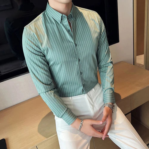 British Style Striped  Men' s Long Sleeve  Shirt