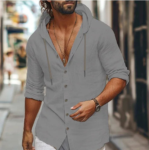 Men's Trendy  Long Sleeve Hooded Single-breasted T-shirt