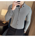 Elegant  striped long-sleeved men's slim fit business shirt