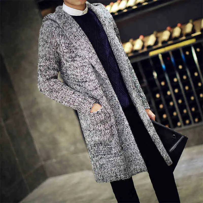 Alluring  Winter Korean Style Men's Long Sleeve Trendy Hooded Sweater Coat