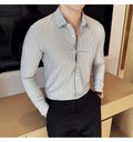 Elegant  striped long-sleeved men's slim fit business shirt