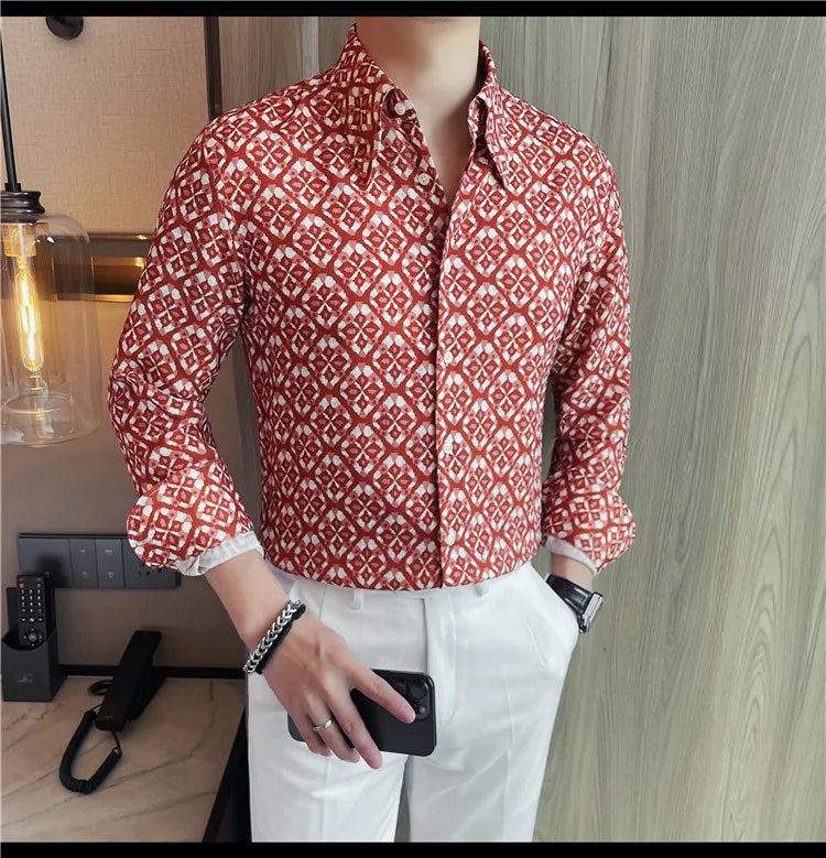Latest  Floral Shirt Men Fashion Slim Fit Long Sleeve