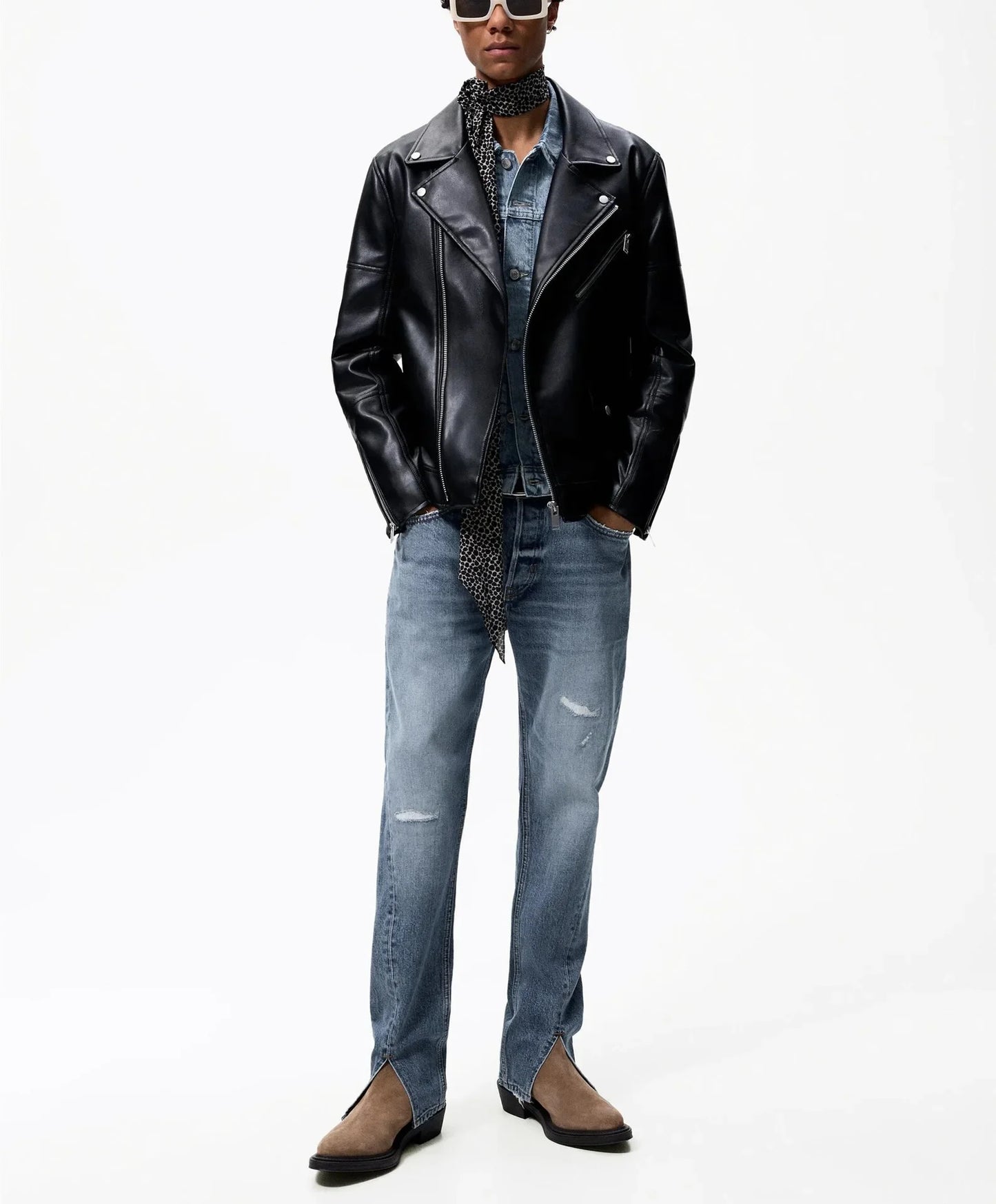 Men's  Fashionable  Zipper Leather Biker Jacket