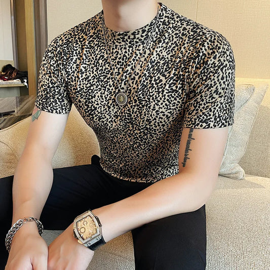 Leopard Pattern T Shirt For Men Summer Short Sleeve