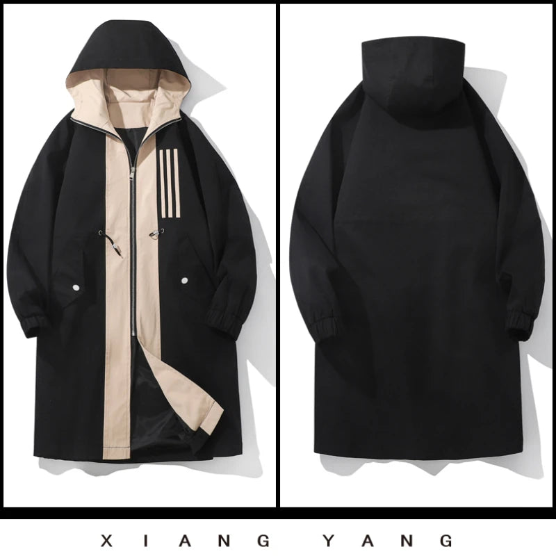 Fashionable Men's overcoat, high-quality hooded jacket, windproof, warm,