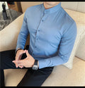 Men's Seamless Stand Up Collar Shirt  Solid Color Long Sleeved Shirt for Office