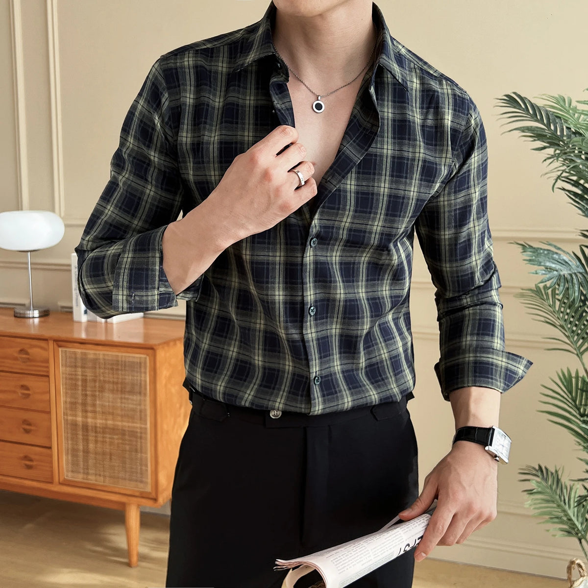 Men's Checkered Long Sleeve Shirt New Arrival | Business Casual Style Office Wear