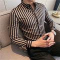 Alluring Korean Luxury Long Sleeve Striped Shirts For Men Slim Fit