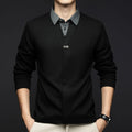 Men's Winter Long Sleeve Top Knit Sweater with Woven Shirt Collar