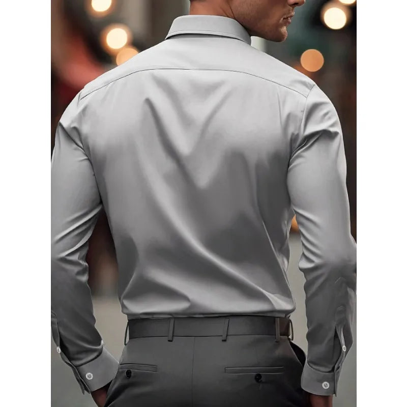 New Men's Trendy   Long Sleeve Elastic Shirt .It comes in 3 colors Grey ,Blue and Pink.