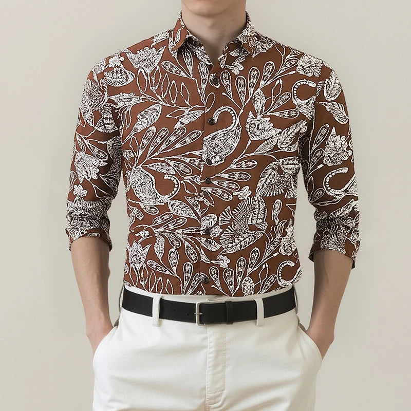 Men's Retro  Black & White Paisley Pattern  Long Sleeve Shirt