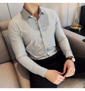 Elegant  striped long-sleeved men's slim fit business shirt