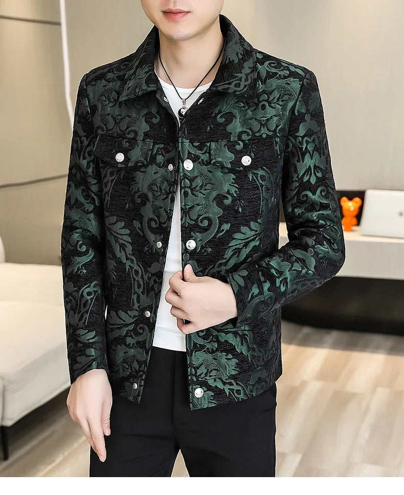 Men's Luxury Gold Jacquard Jacket for  Autumn Winter Season