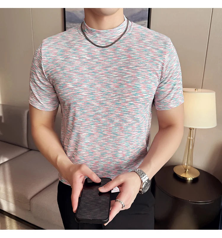 Camouflage T-shirt Men's Summer Half High Collar Slim Fit Short Sleeved Fashion