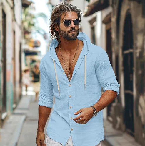 Men's Trendy  Long Sleeve Hooded Single-breasted T-shirt