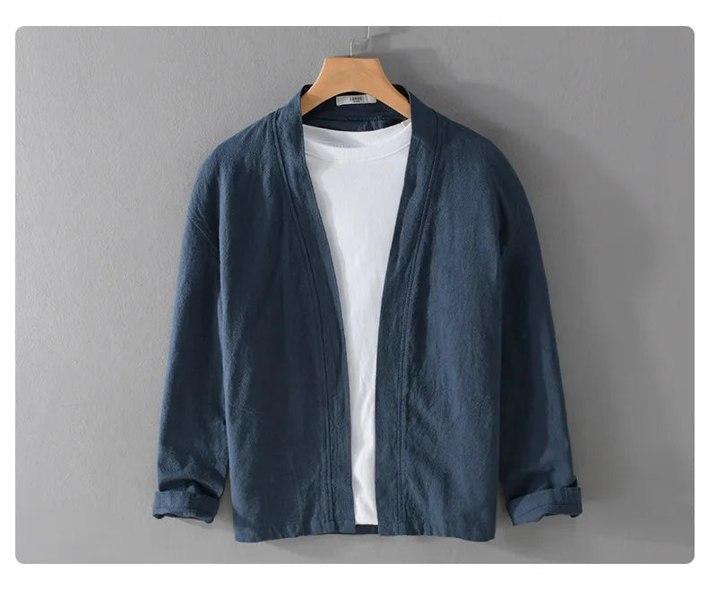 60% Ramie 40% Cotton High-quality Long-sleeve Jacket, Casual Everyday Cloak Jacket for Men