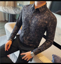 Men's Long-Sleeved  Floral Shirt with Elegant Pattern Design. Slim Fit for Casual & Business Occasions