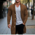 American European Fashion Men's  Trendy Long Sleeve Turn-down Collar Loose Knitted Knee Length Sweater Coat